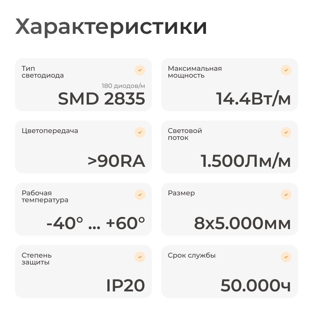 Светодиодная лента SMD2835 180 14.4W/m 12V 8mm IP20 5m