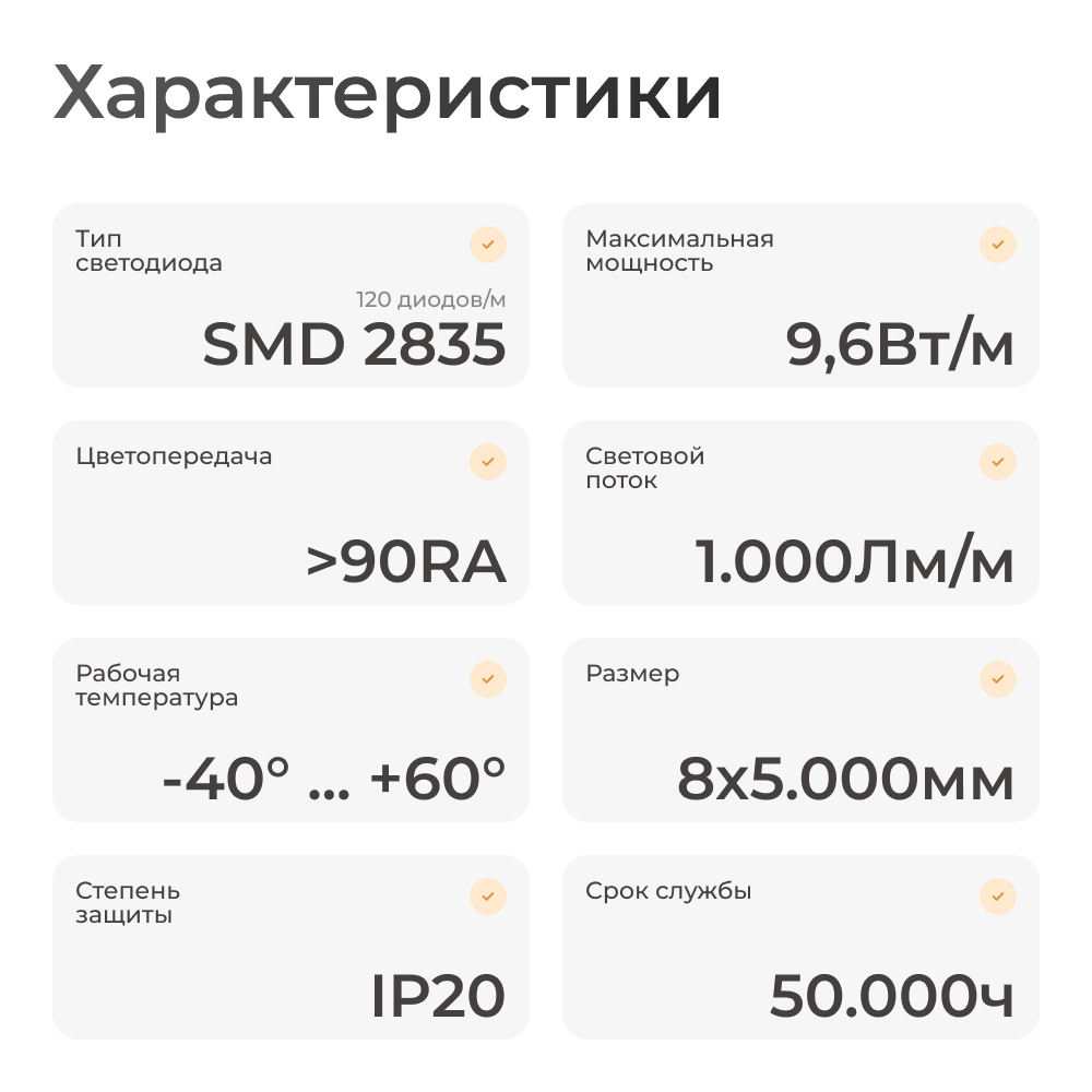 Светодиодная лента SMD2835 120 9.6W/m 12V 8mm IP20 5m