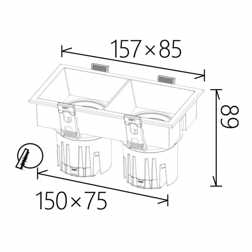 Cветильник встраиваемый D2050 SA 2x12W IP20 черный